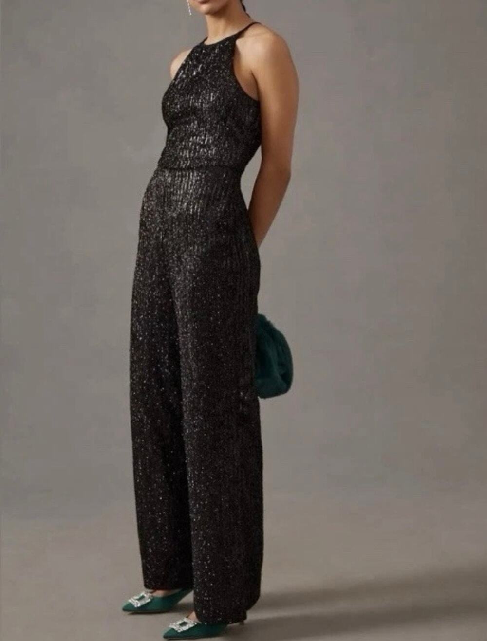 Maeve Sequin Disco Jumpsuit from Anthropologie, Black Size 2
